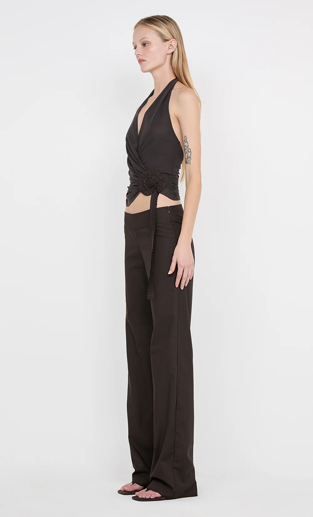 INGRID SPIRAL HALTER TOP - CHOC PINSTIPE - Image 3