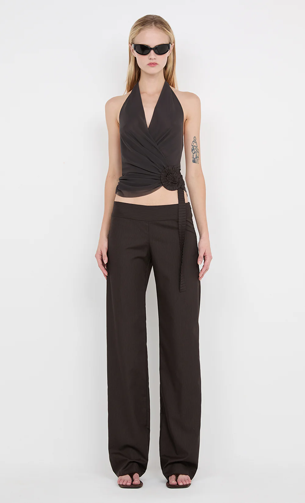 INGRID SPIRAL HALTER TOP - CHOC PINSTIPE - Image 4