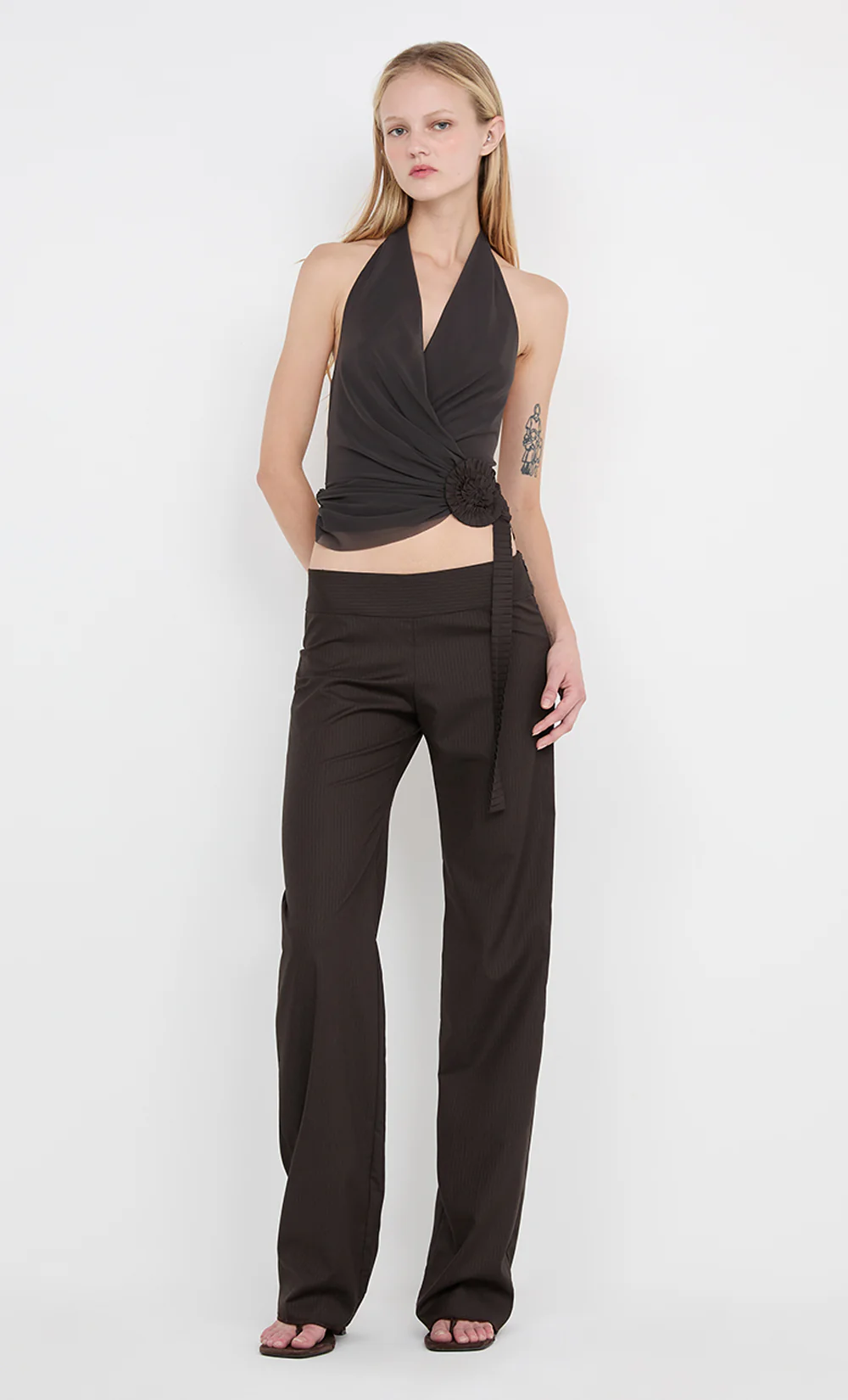 INGRID SPIRAL HALTER TOP - CHOC PINSTIPE - Image 5