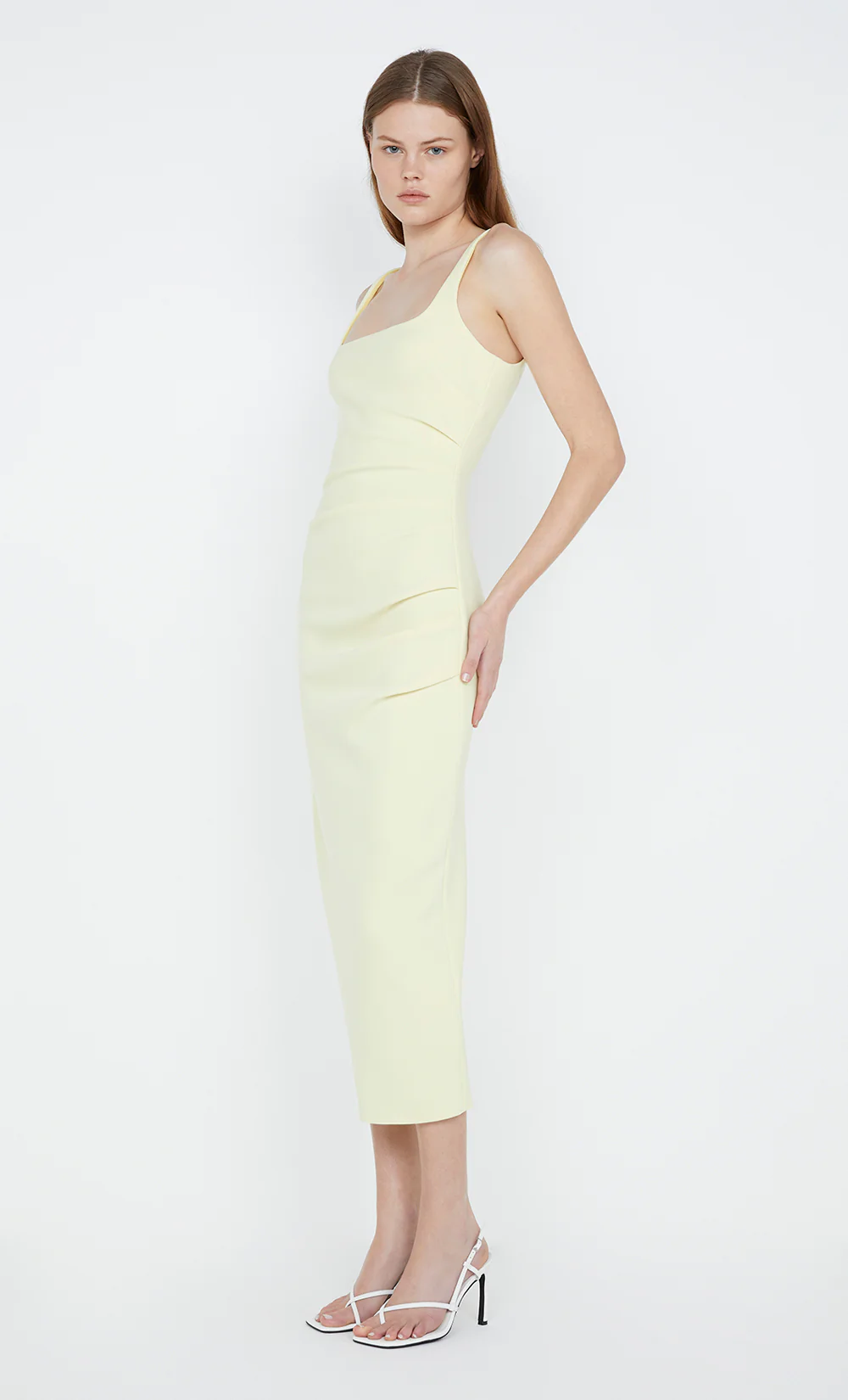 KARINA TUCK MIDI DRESS - LEMON - Image 3