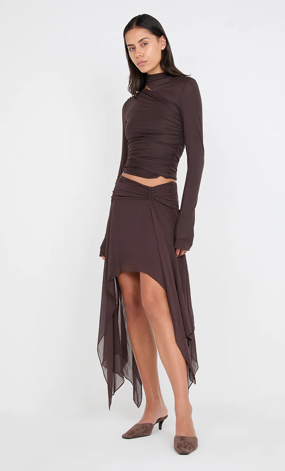 NESSIE LONG SLEEVE TOP - DARK CHOCOLATE - Image 3