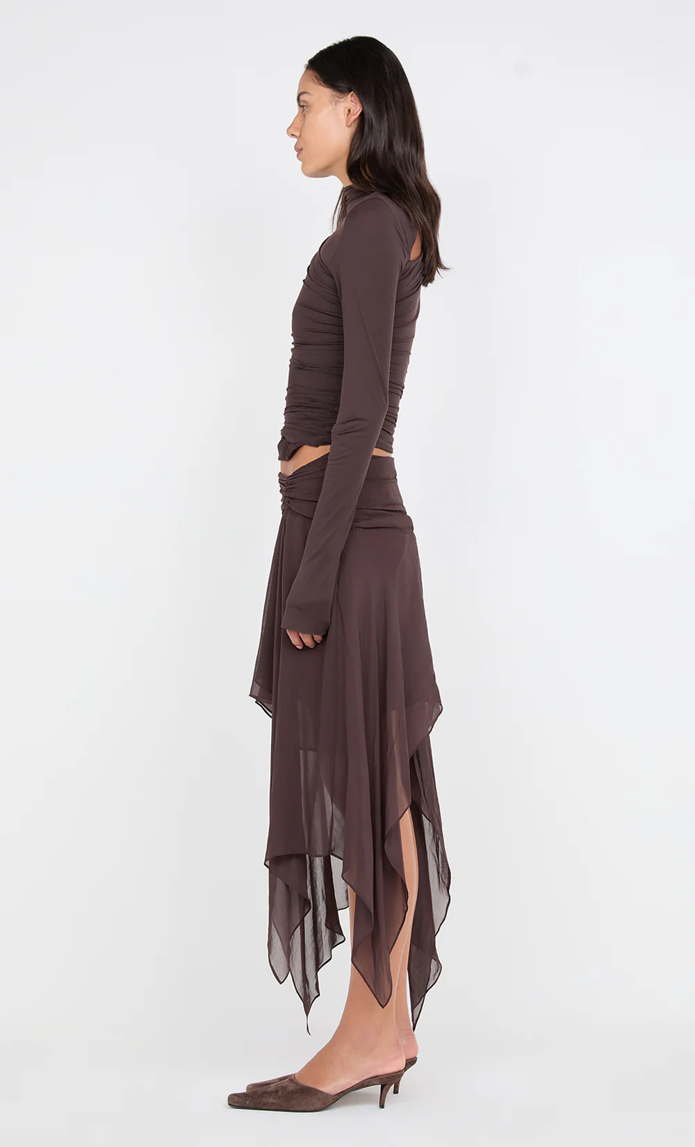 NESSIE LONG SLEEVE TOP - DARK CHOCOLATE - Image 4