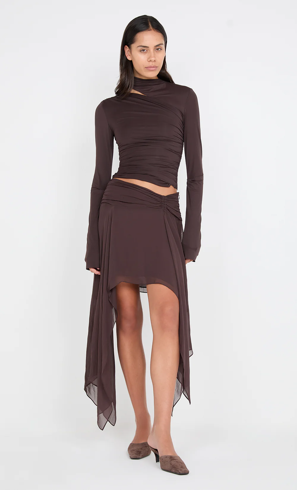 NESSIE LONG SLEEVE TOP - DARK CHOCOLATE - Image 5