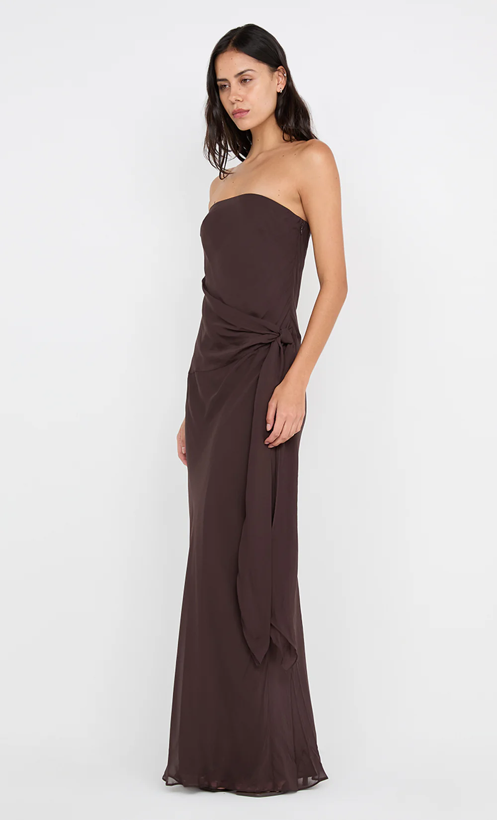 SONEVA STRAPLESS MAXI DRESS - DARK CHOCOLATE - Image 3